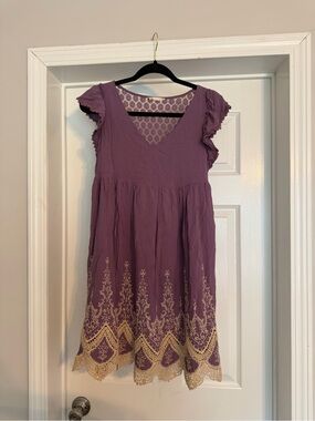 Altar'd State Purple Dress with Cream Lace Hem